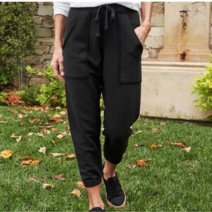 Frank & Eileen Eamon Jogger Black Fleece Drawstring Raw Edge Pockets Size S
